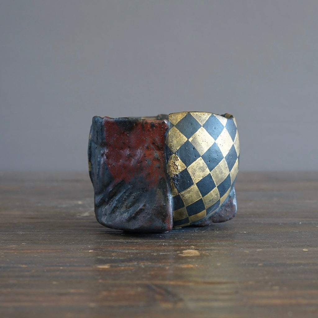 Half and Half Gilded Earth Tea Ceremony Bowl #HT488