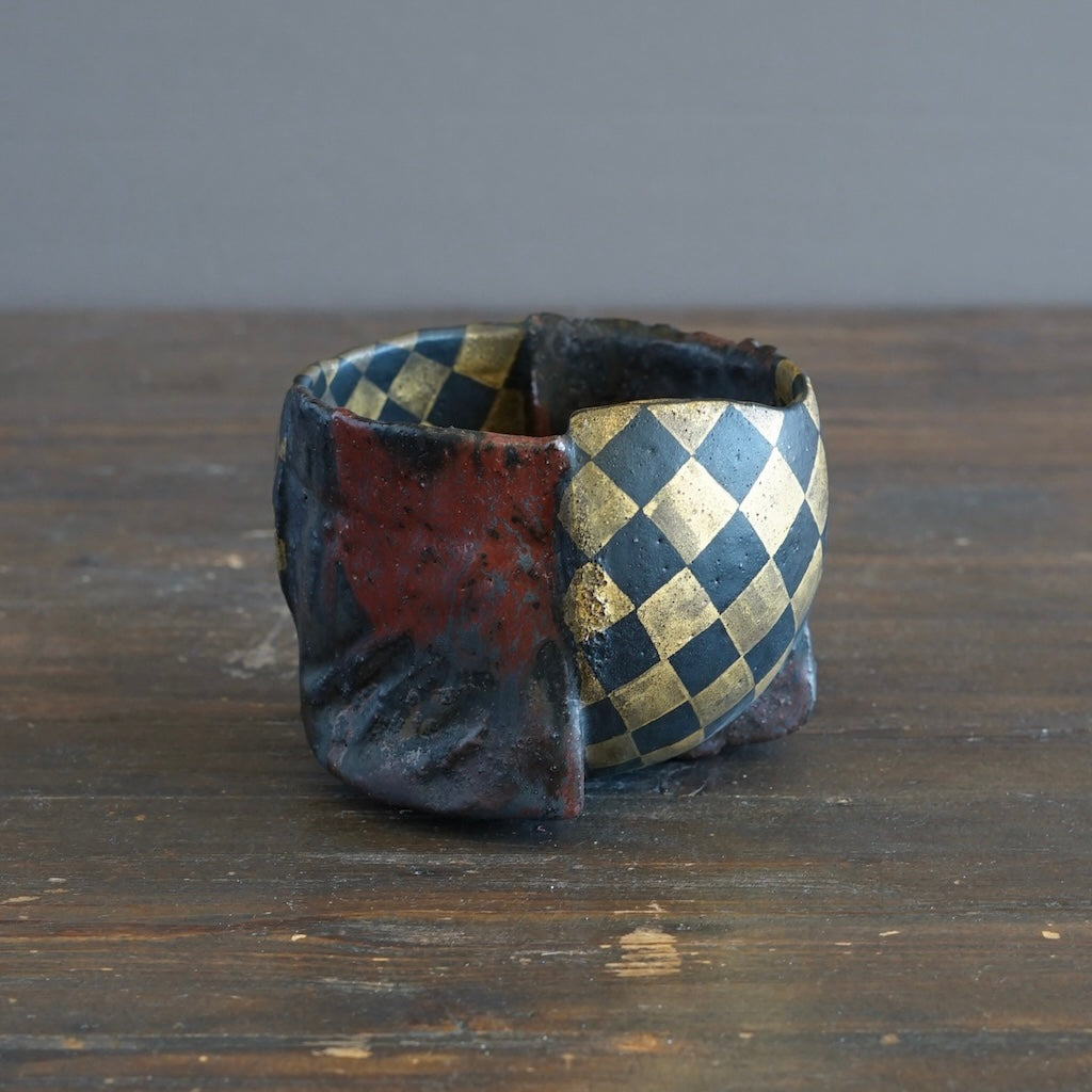 Half and Half Gilded Earth Tea Ceremony Bowl #HT488