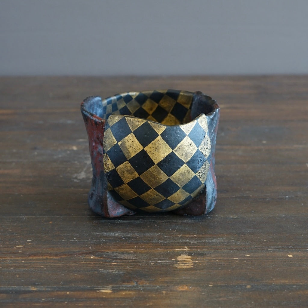 Half and Half Gilded Earth Tea Ceremony Bowl #HT488