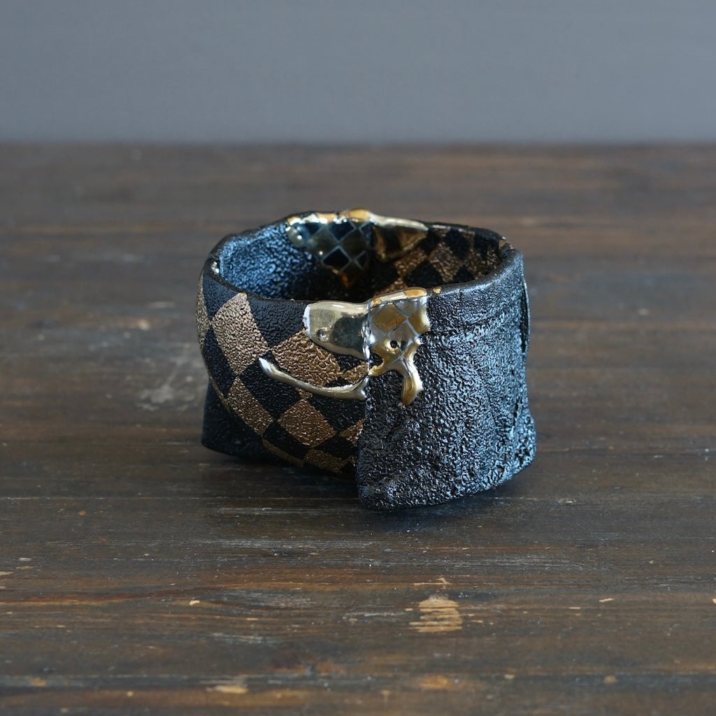 Half and Half Gilded Earth Tea Ceremony Bowl #HT490