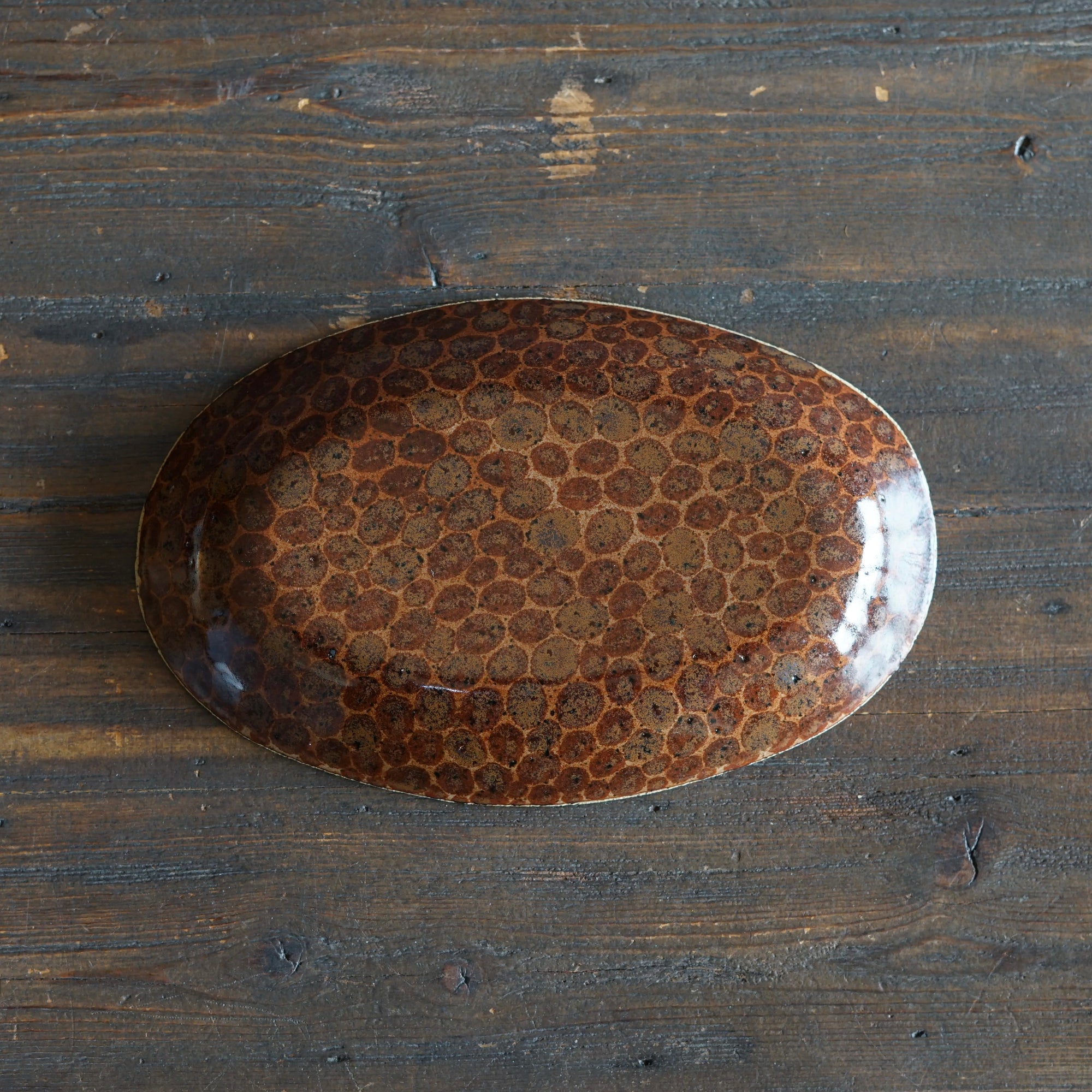 Brown Dots Oval Dish #LK896B