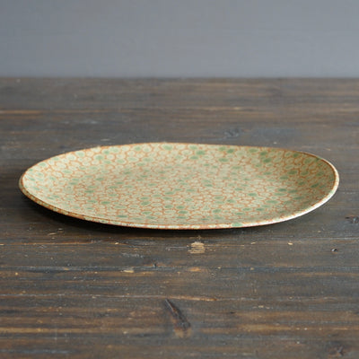 Green Dots Medium Oval Plate #LK893A