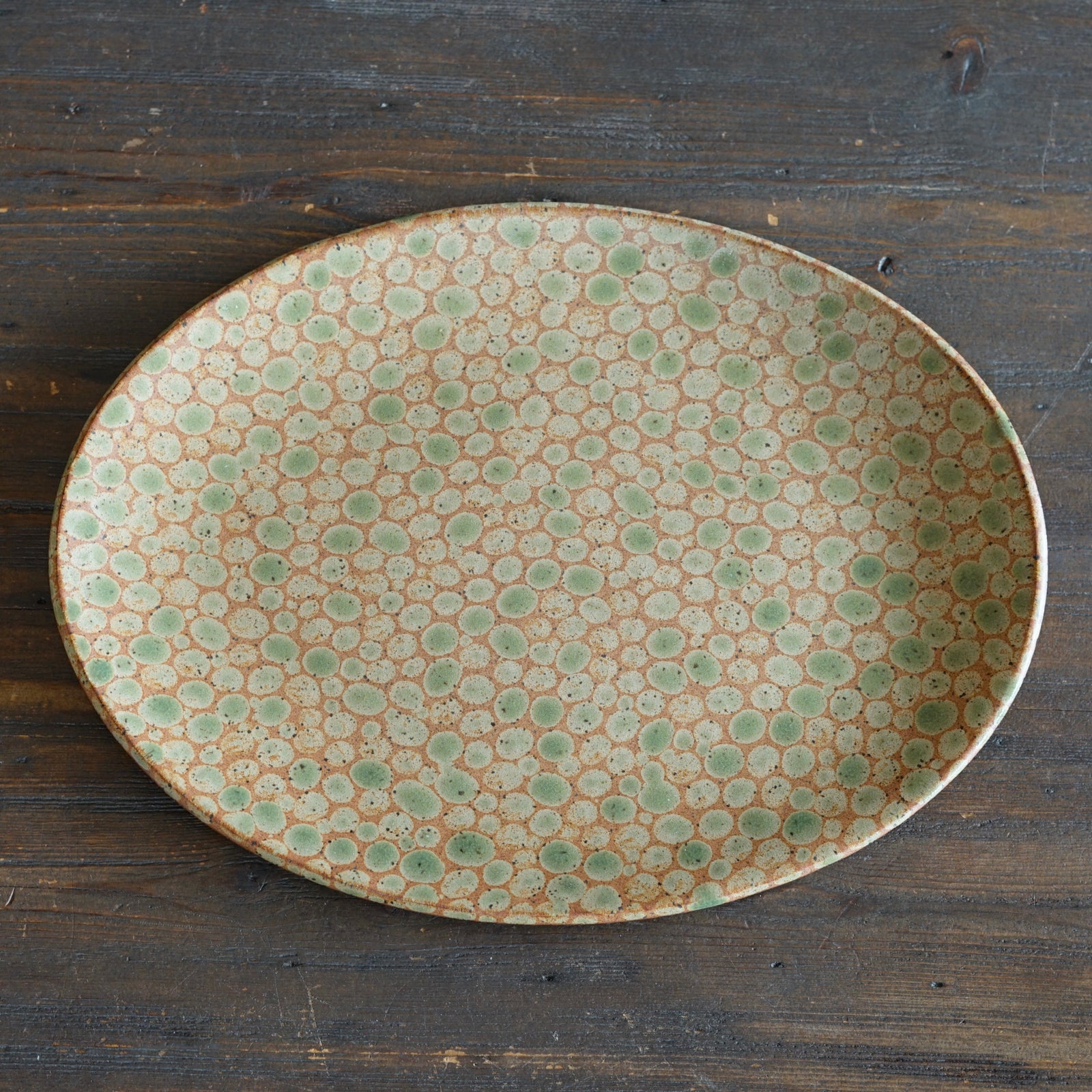 Green Dots Medium Oval Plate #LK893A