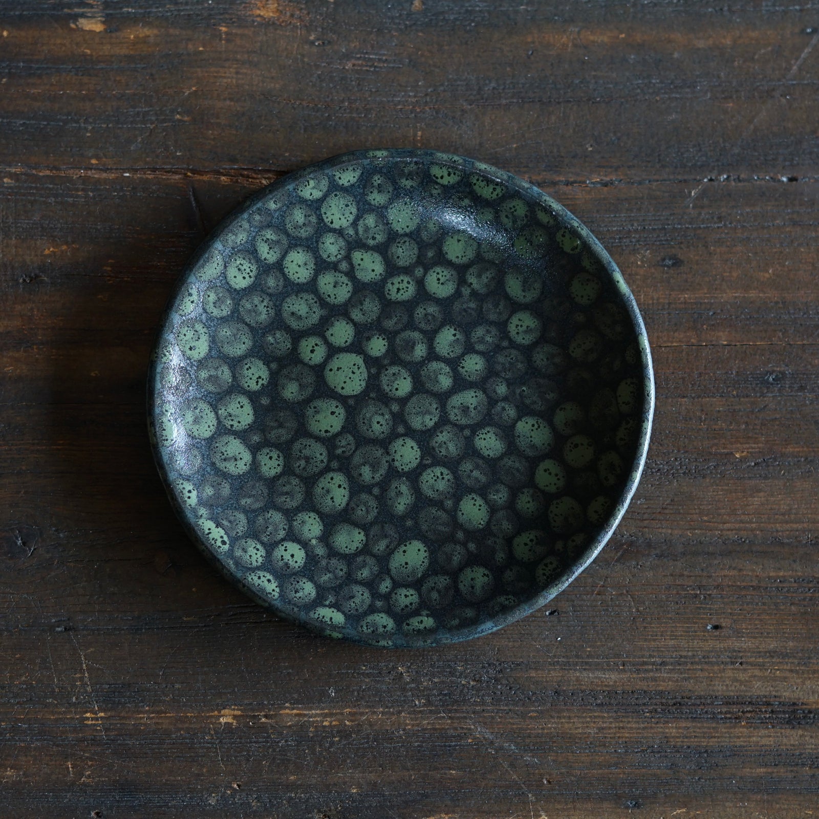 Dark Green Dots Small Plate #LK891F