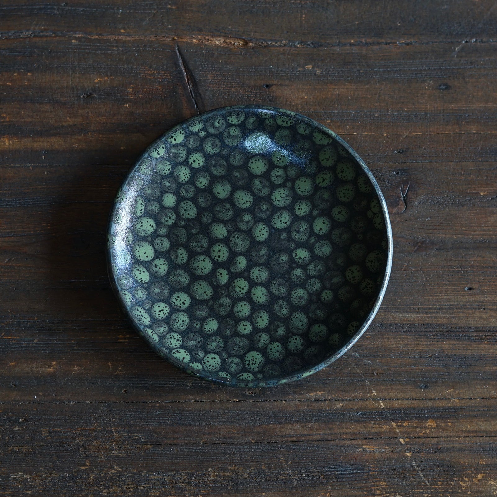 Dark Green Dots Small Plate #LK891E