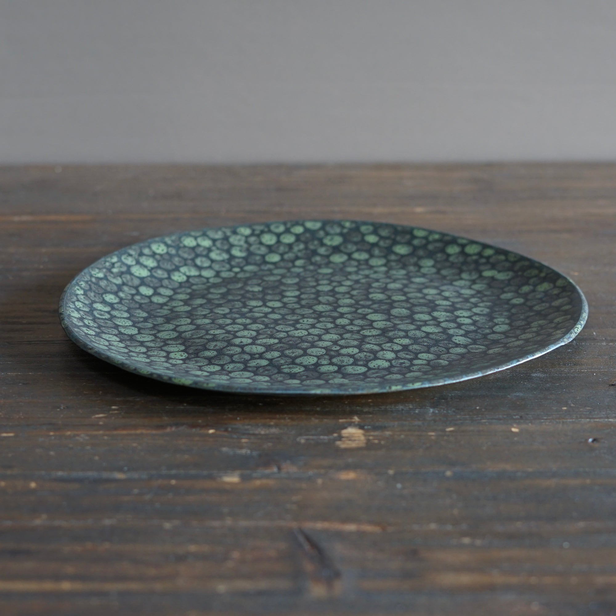 Dark Green Dots Large Plate #LK892E