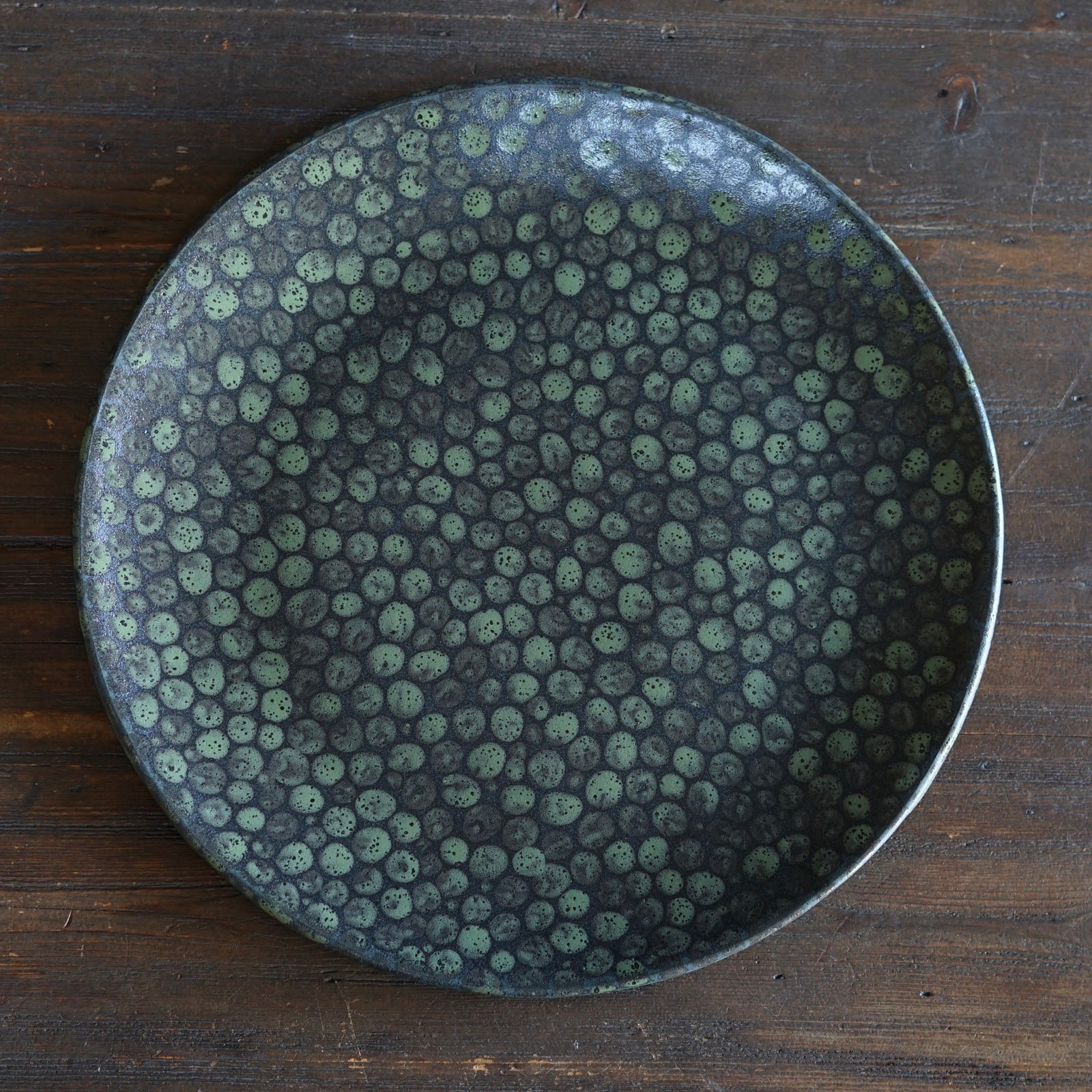 Dark Green Dots Large Plate #LK892E