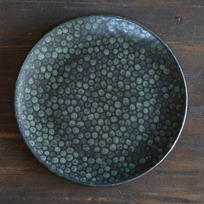 Dark Green Dots Large Plate #LK892E