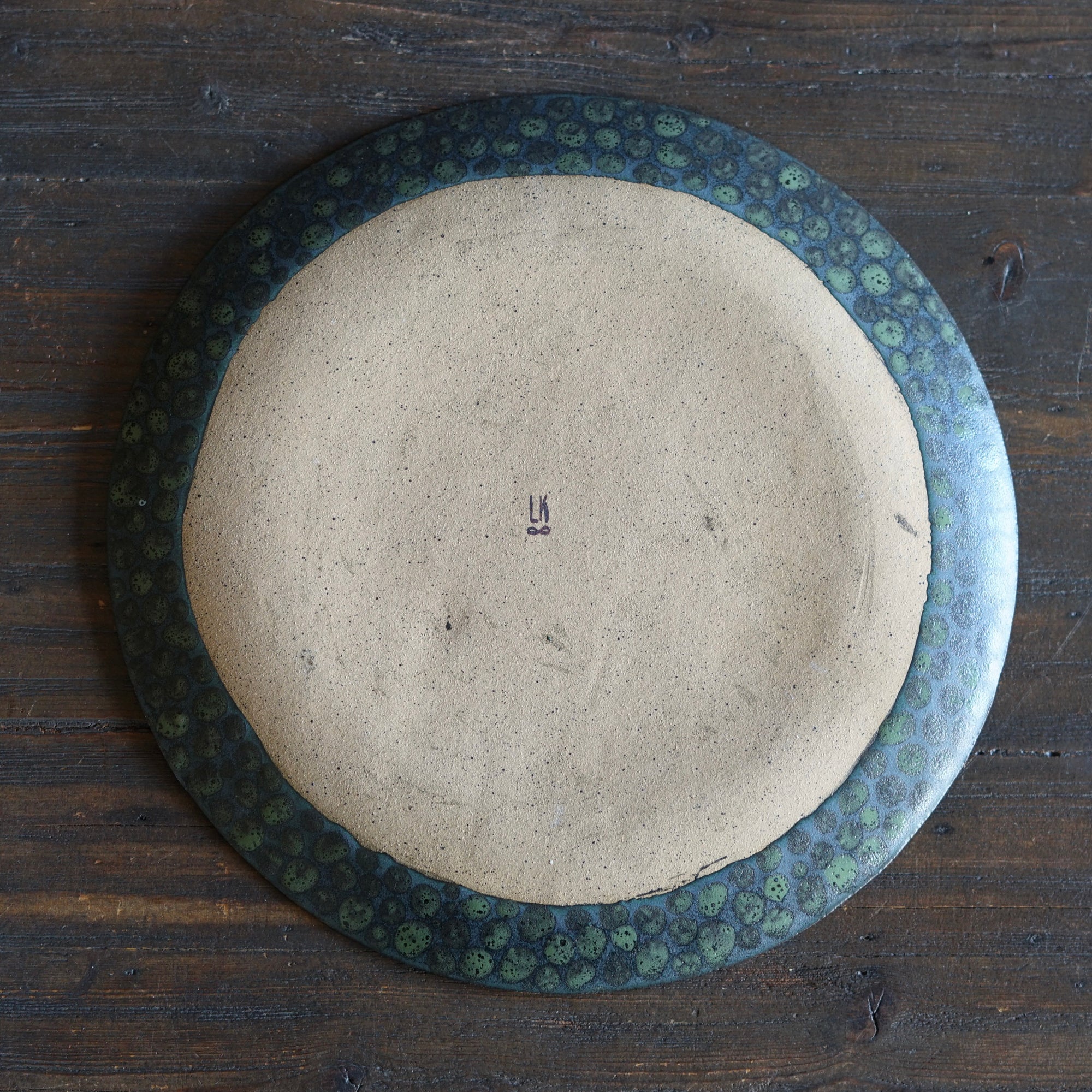 Dark Green Dots Large Plate #LK892E