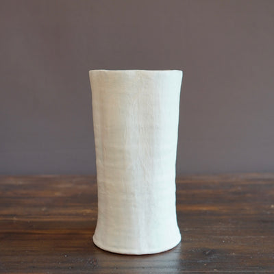 White / Orange Fluted Vase #JT350B