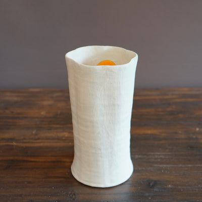 White / Orange Fluted Vase #JT350B