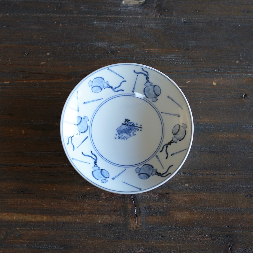 Blue and White Dessert Plate "Issun-bōshi" Folktales #Hi6A