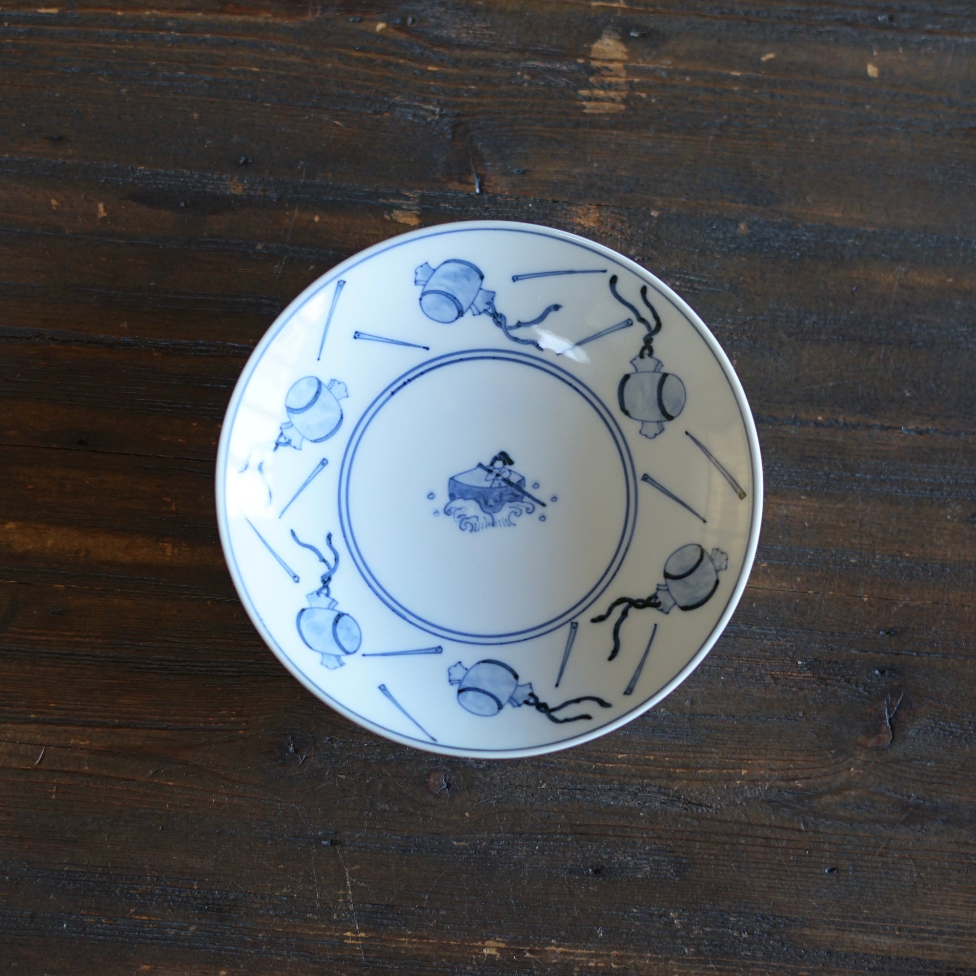 Blue and White Dessert Plate "Issun-bōshi" Folktales #Hi6C