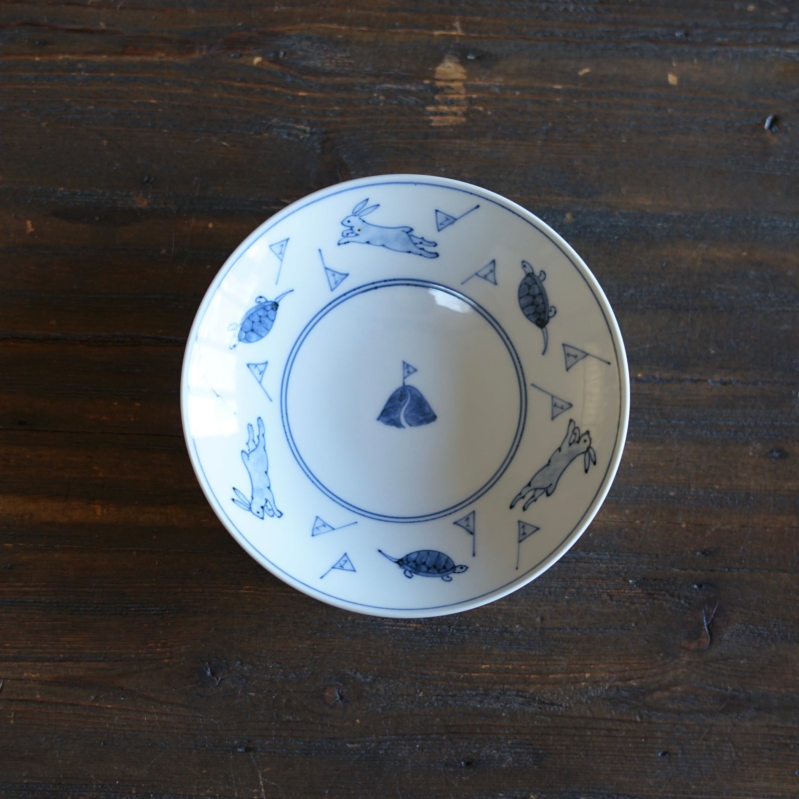Blue and White Dessert Plate "Usagi to Kame" Folktales #Hi4B