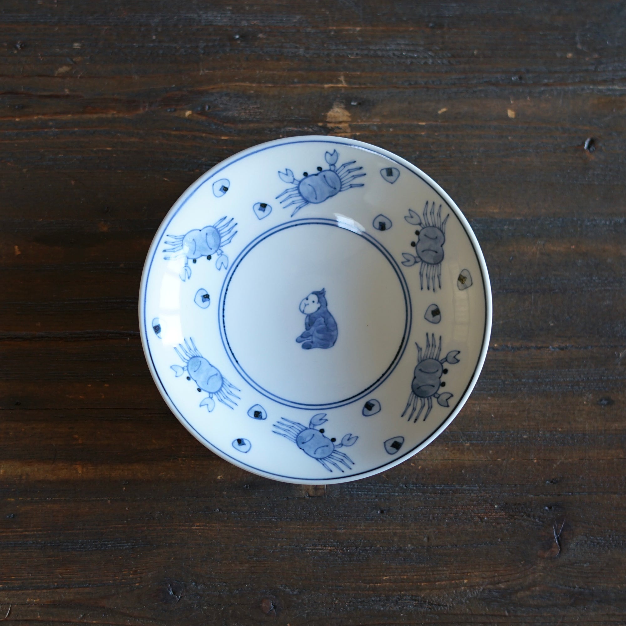 Blue and White Dessert Plate "Sarukani Gassen" Folktales #Hi7A