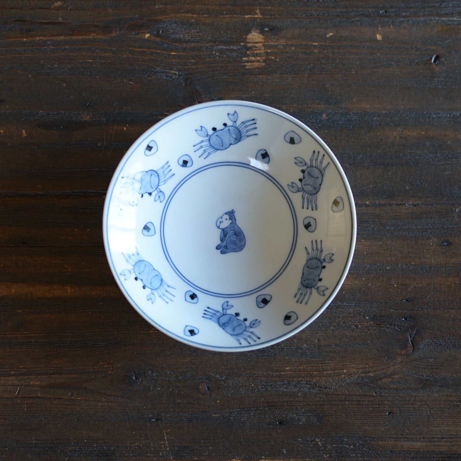 Blue and White Dessert Plate "Sarukani Gassen" Folktales #Hi7B
