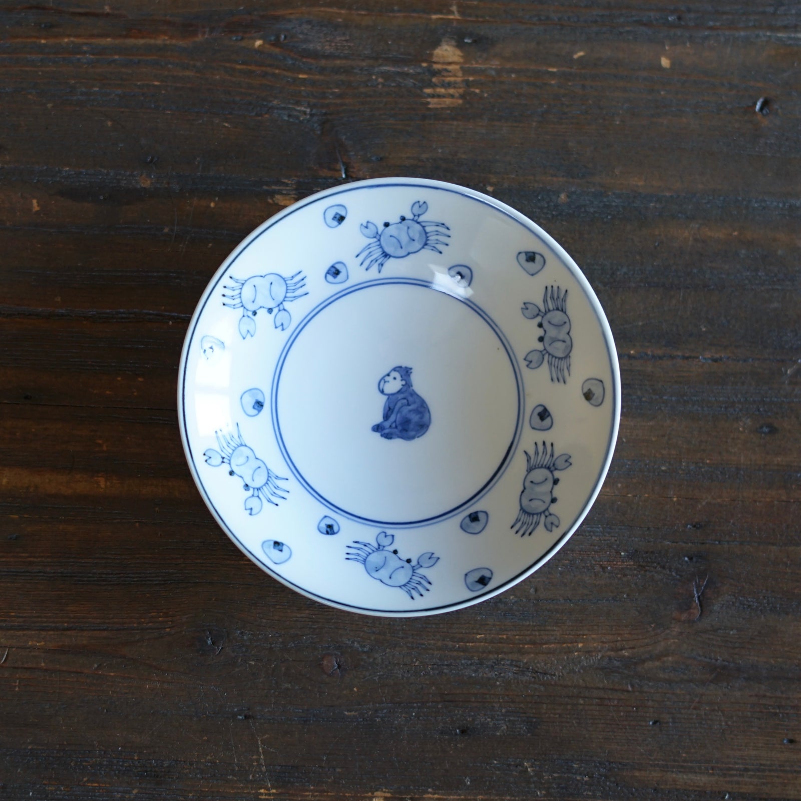 Blue and White Dessert Plate "Sarukani Gassen" Folktales #Hi7C