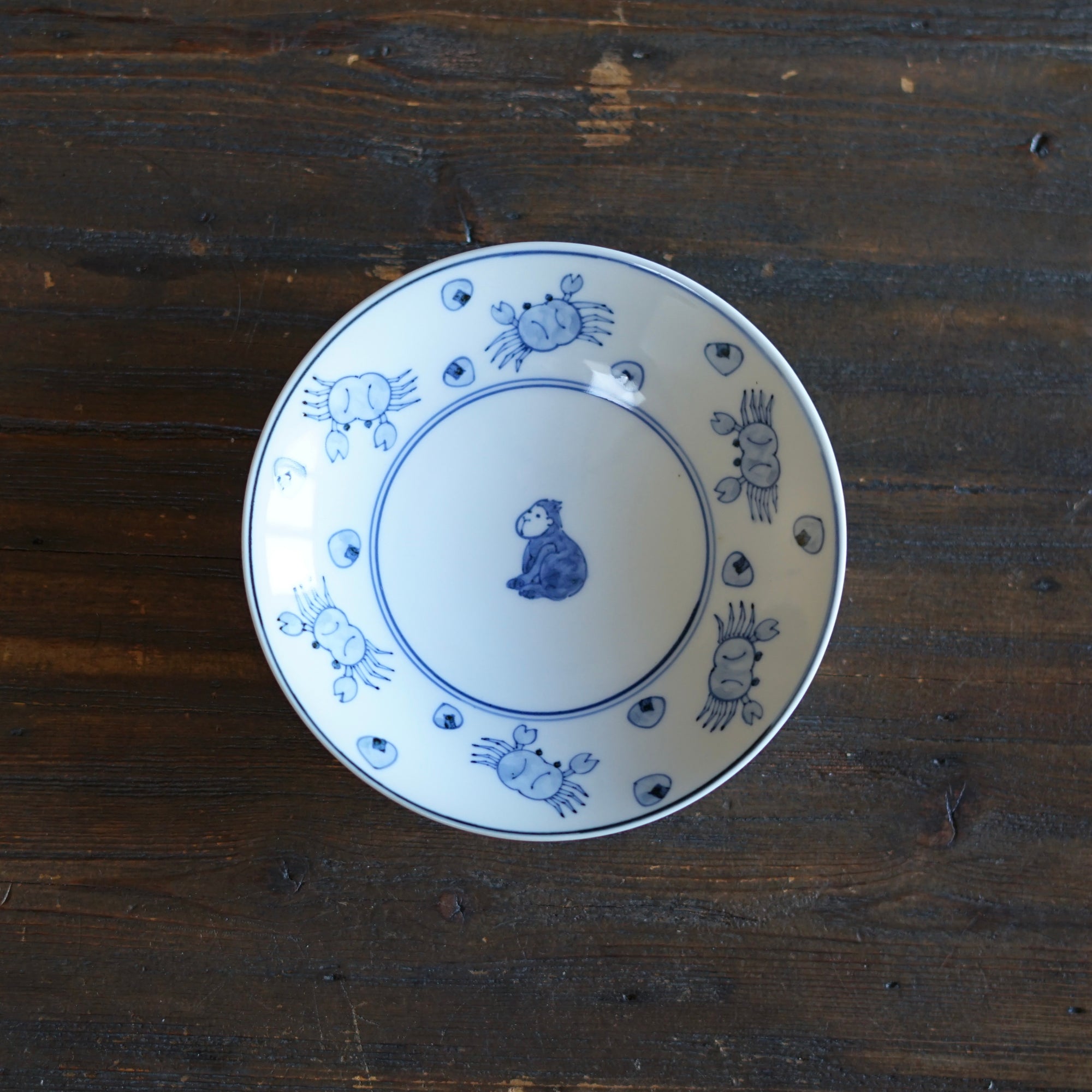Blue and White Dessert Plate "Sarukani Gassen" Folktales #Hi7C