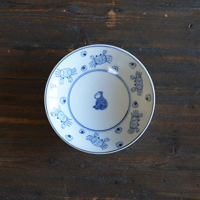 Blue and White Dessert Plate "Sarukani Gassen" Folktales #Hi7C