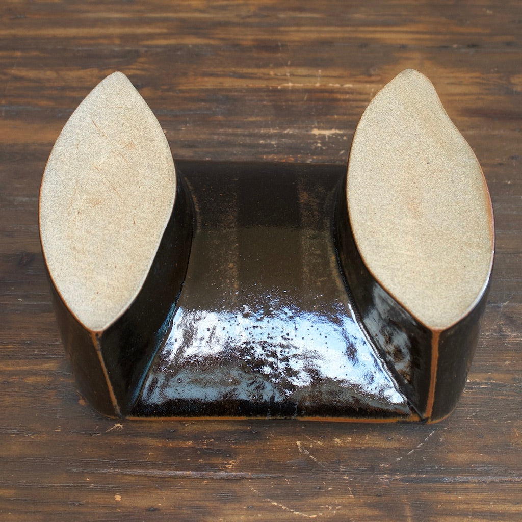 Tenmoku Two Footed Flower Vase / Sculpture #MW81