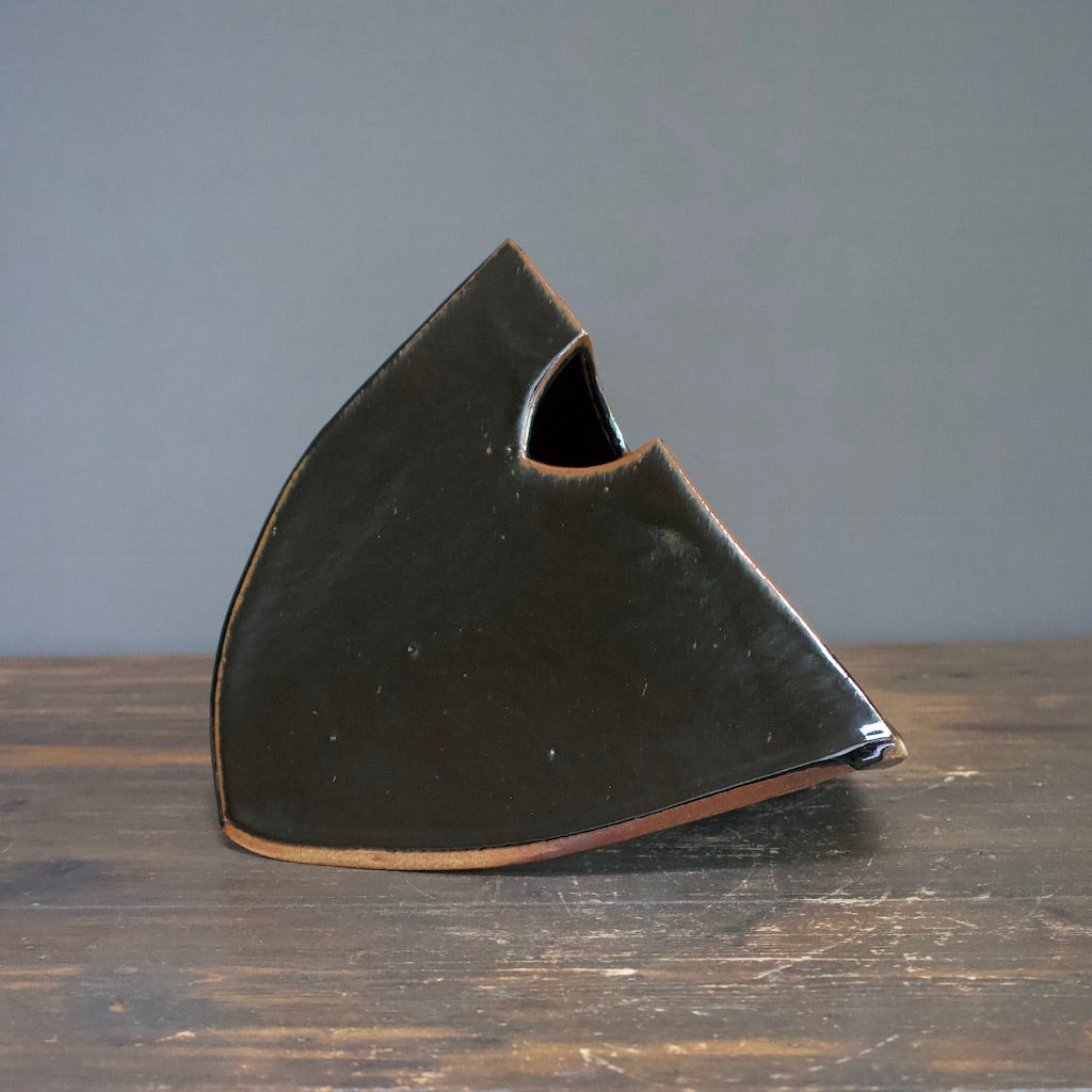 Tenmoku Triangle Rocking Flower Vase / Sculpture #83