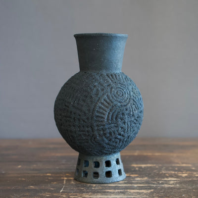 Carved Black Flower Vase #FGG31B