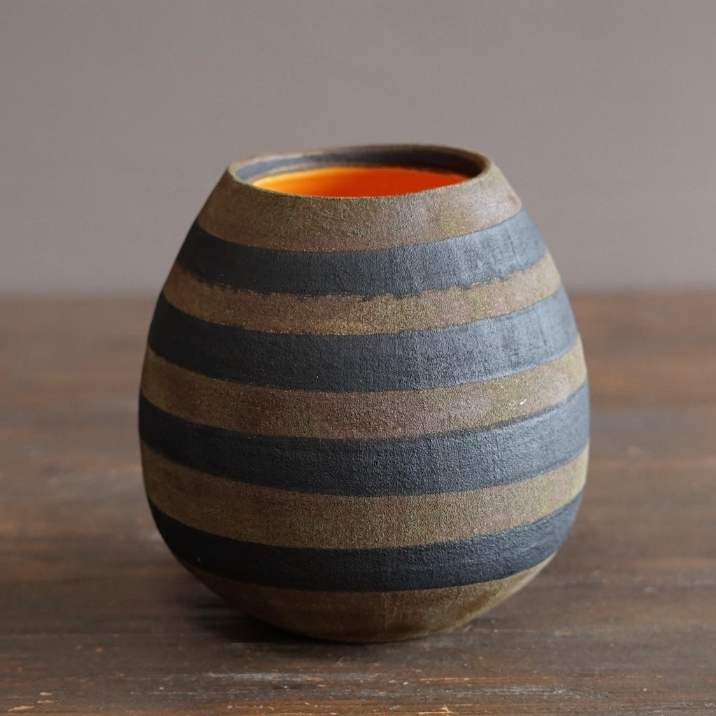 Brown Stripe / Orange Dino Vase #JT440F