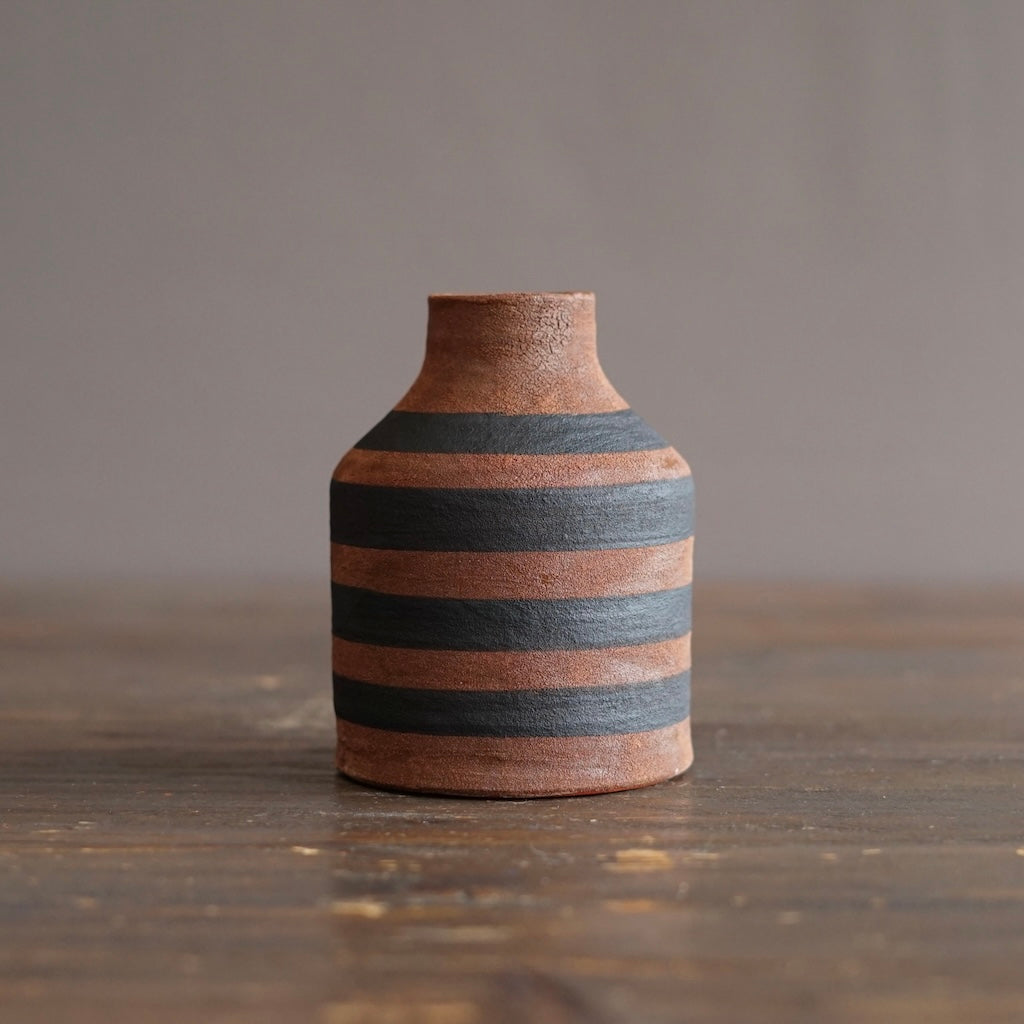 Brown Stripe / Red Small Bottle Vase #JT443
