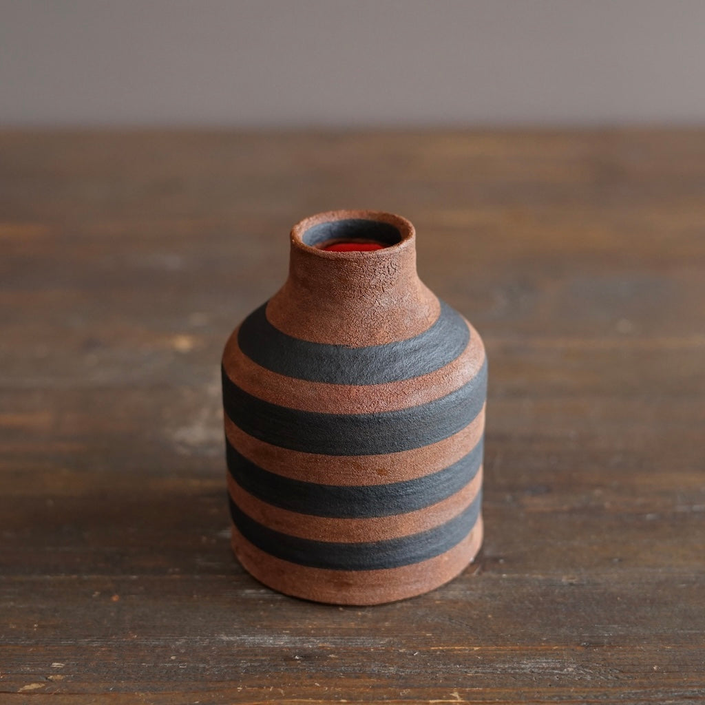 Brown Stripe / Red Small Bottle Vase #JT443