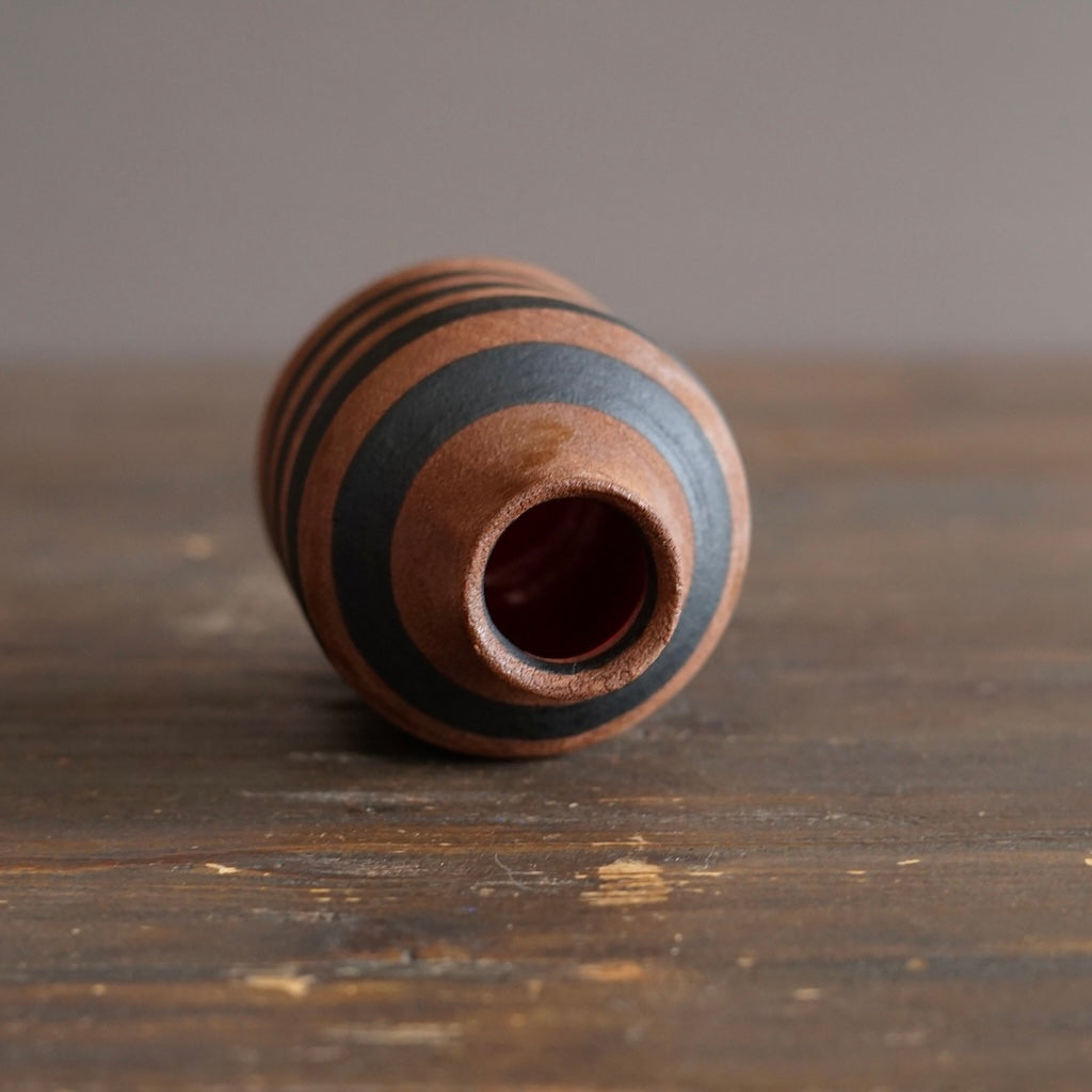 Brown Stripe / Red Small Bottle Vase #JT443