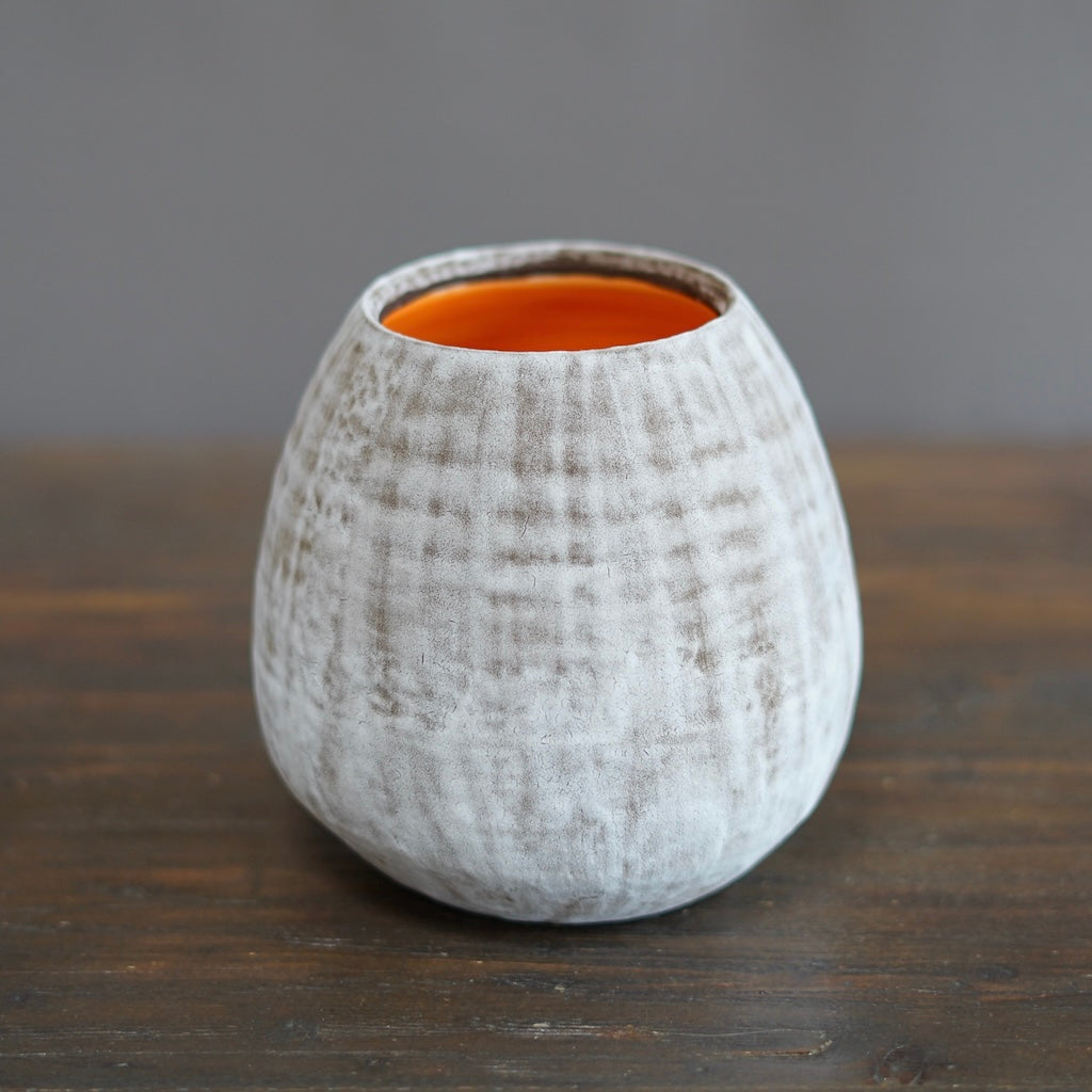 Snowy Brown / Orange Dino Vase #JT409B