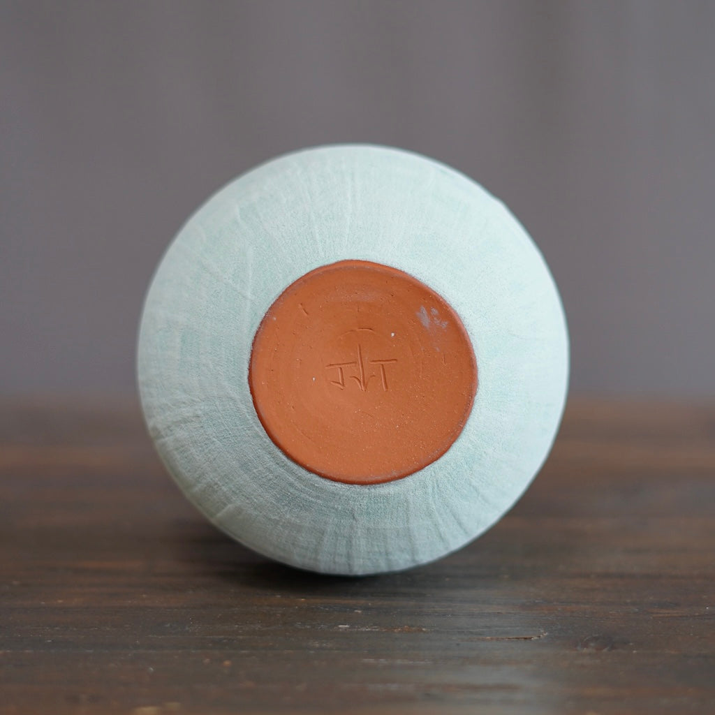 Robins Egg / Orange Dino Vase #JT409C