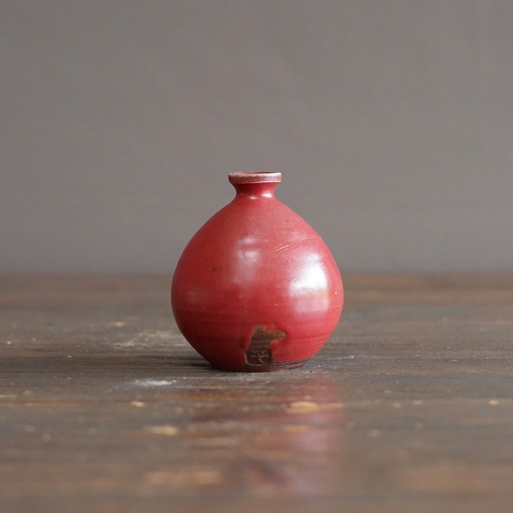 Wood Fired Red Bottle Vase #SY928