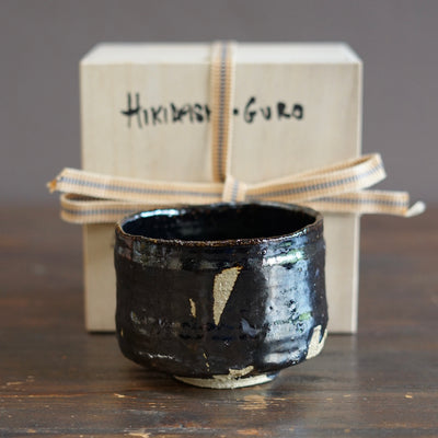 HIKIDASHI GURO "Black Silver" Tea Ceremony Bowl #FQ760B