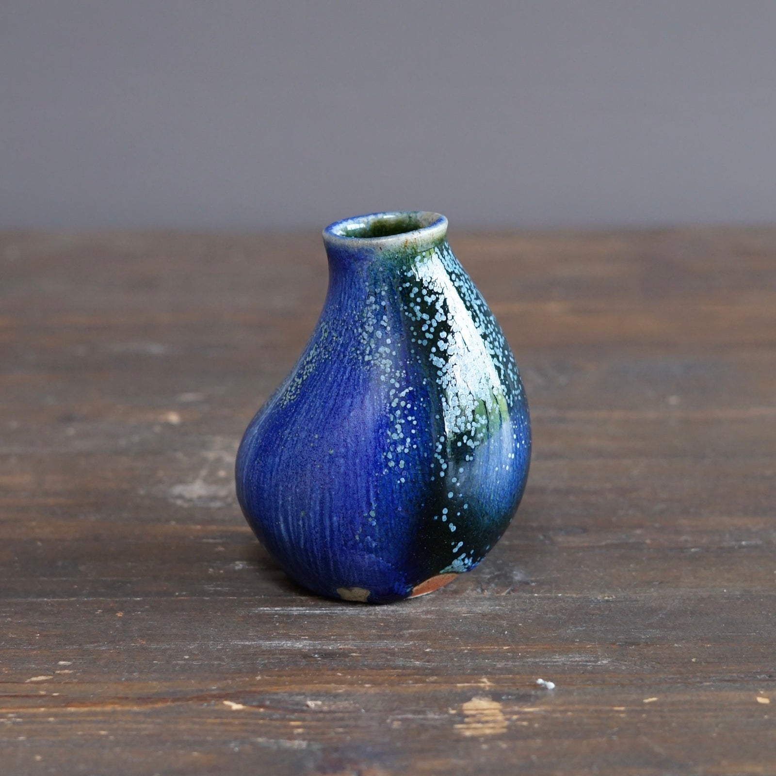 Blue TENMOKU Quail Flower Vase #KY245C