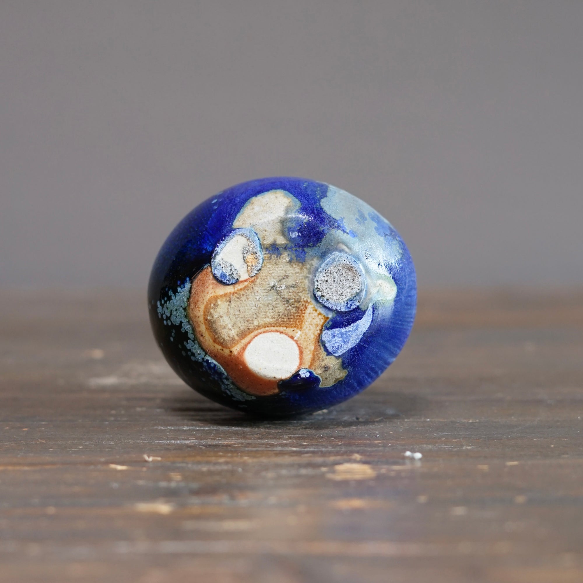 Blue TENMOKU Quail Flower Vase #KY245C