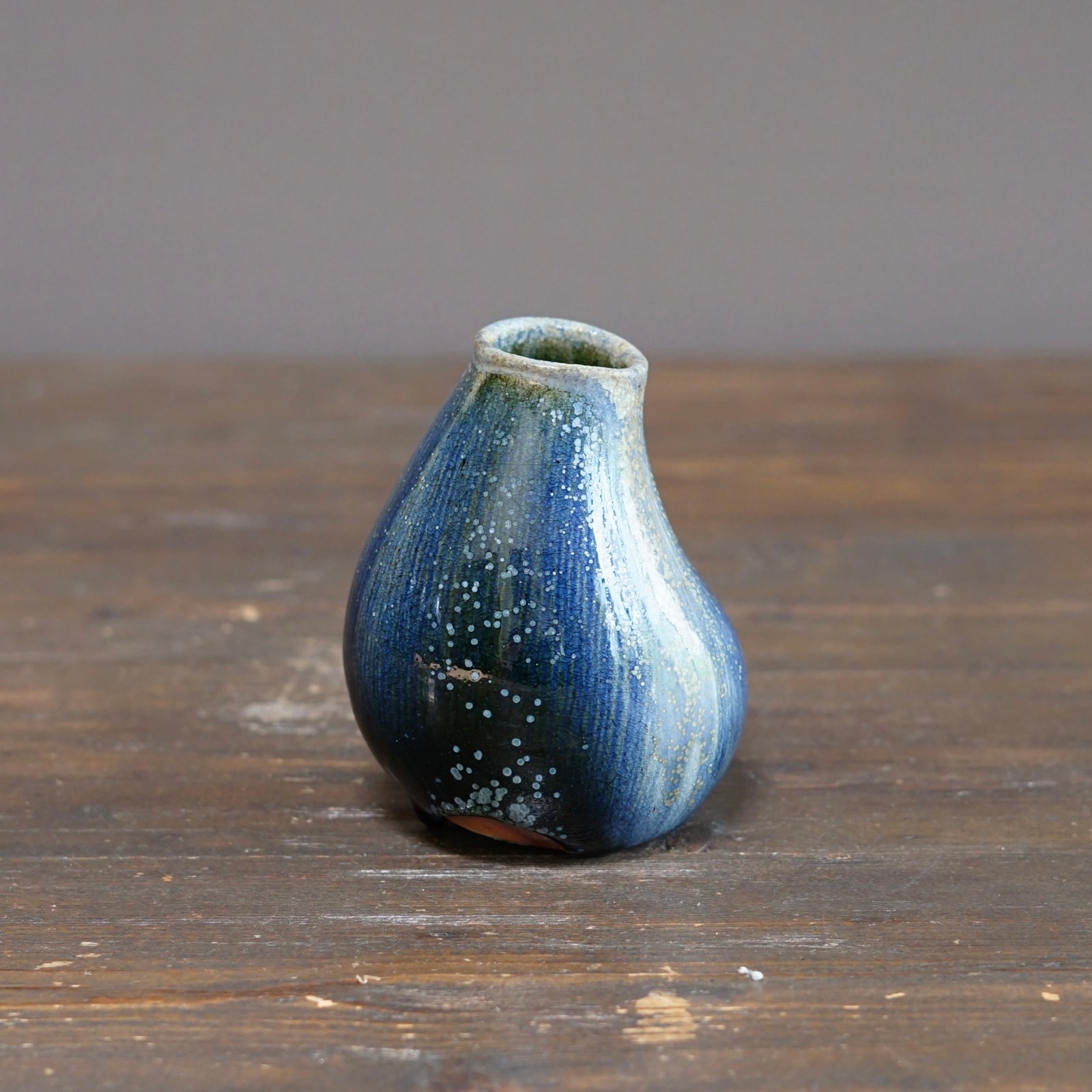 Blue TENMOKU Quail Flower Vase #KY245B