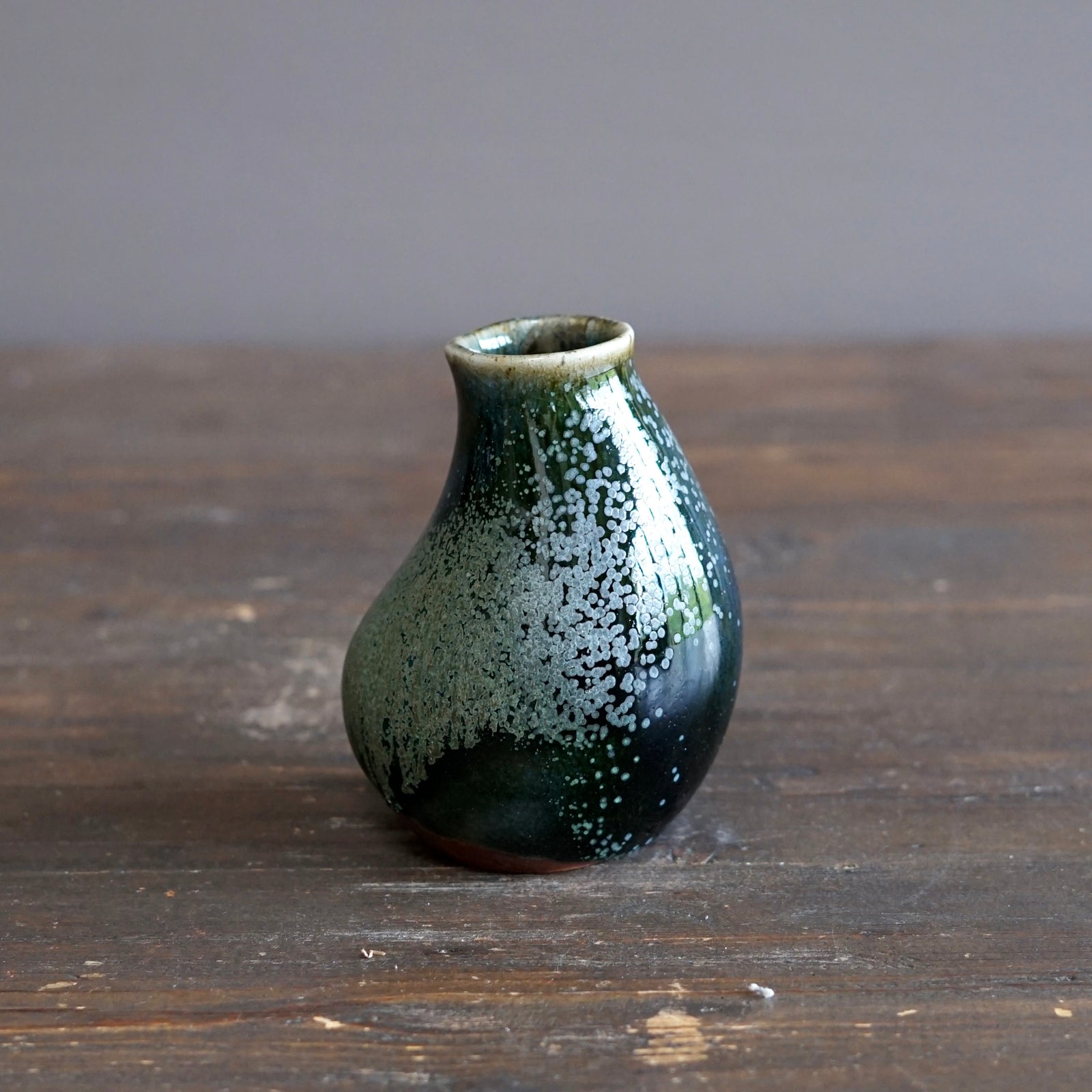 Blue TENMOKU Quail Flower Vase #KY245A