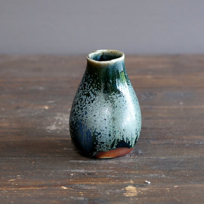 Blue TENMOKU Quail Flower Vase #KY245A