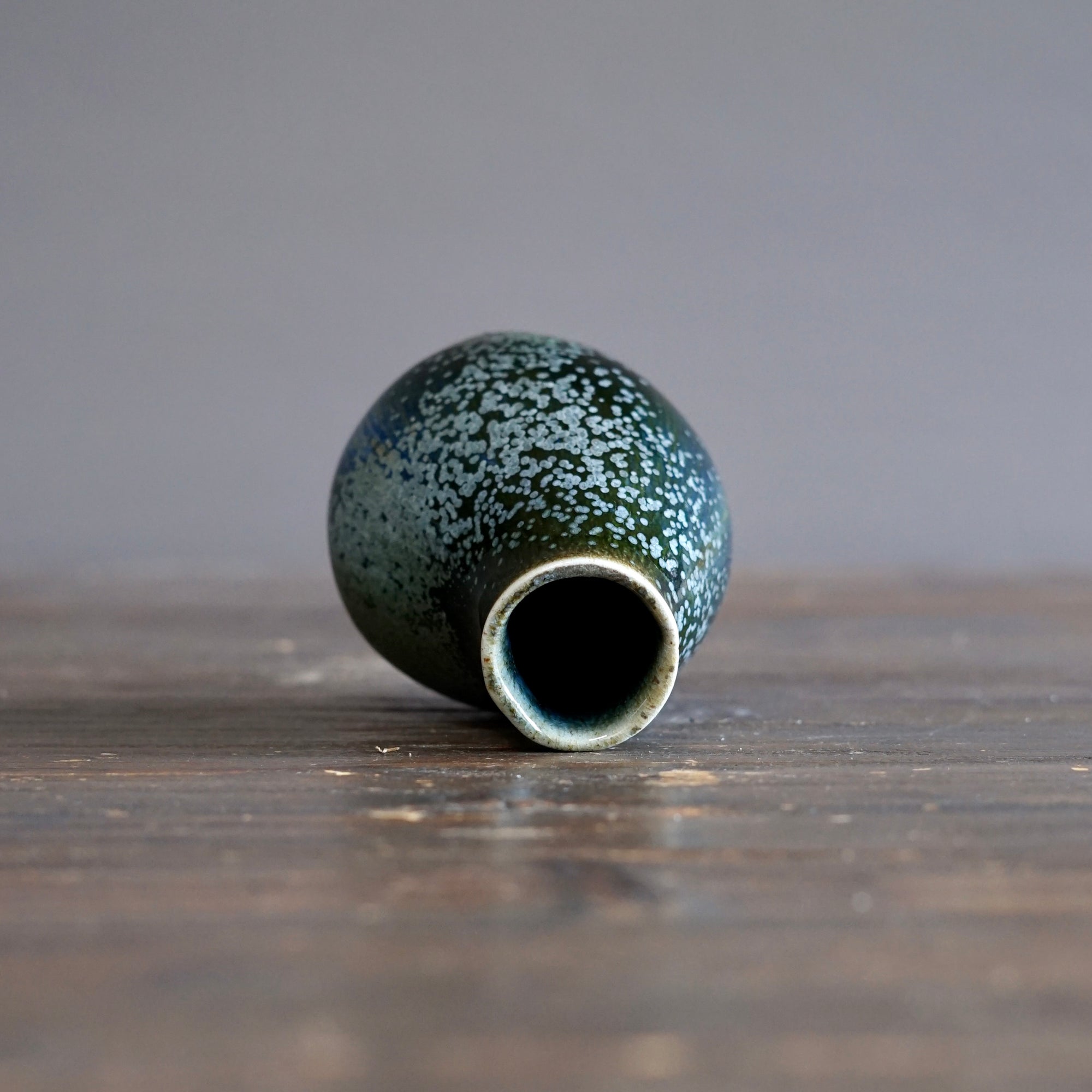 Blue TENMOKU Quail Flower Vase #KY245A