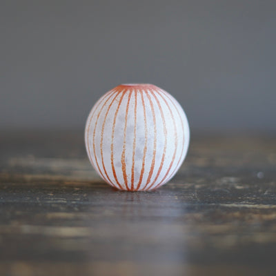 Round Ball Bud Vase Frosted Red Stripes #YY30B