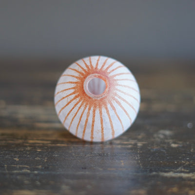 Round Ball Bud Vase Frosted Red Stripes #YY30B