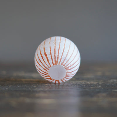Round Ball Bud Vase Frosted Red Stripes #YY30B