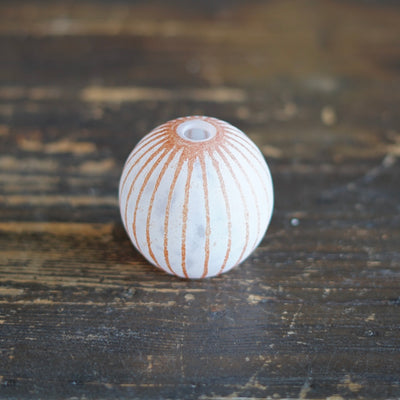 Round Ball Bud Vase Frosted Red Stripes #YY30C