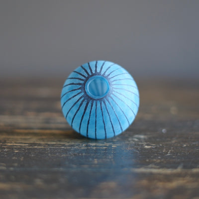 Round Ball Bud Vase Frosted Blue Stripes #YY31A