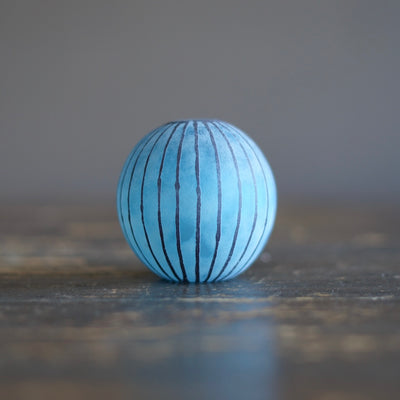 Round Ball Bud Vase Frosted Blue Stripes #YY31B
