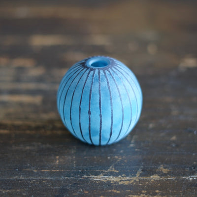 Round Ball Bud Vase Frosted Blue Stripes #YY31B