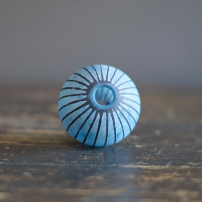 Round Ball Bud Vase Frosted Blue Stripes #YY31C