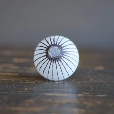 Round Ball Bud Vase Frosted Brown Stripes #YY32C