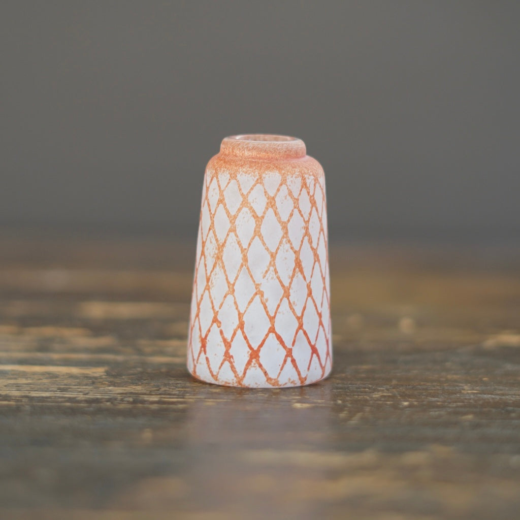 Tall Frosted White Red Mesh Bud Vase #YY14A